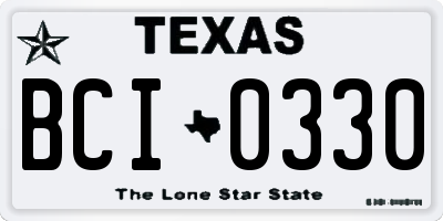 TX license plate BCI0330