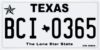 TX license plate BCI0365