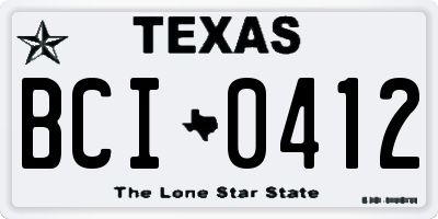 TX license plate BCI0412