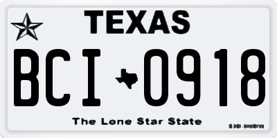 TX license plate BCI0918