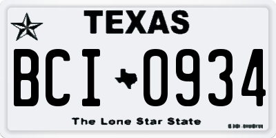 TX license plate BCI0934
