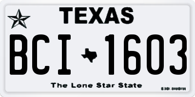 TX license plate BCI1603