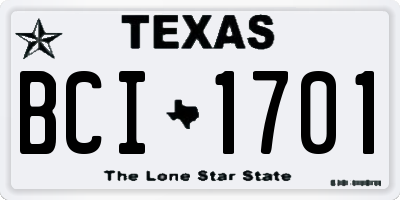 TX license plate BCI1701