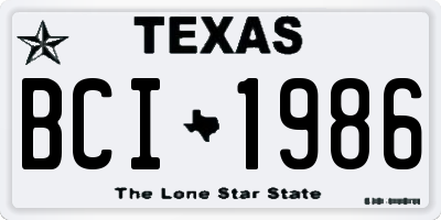 TX license plate BCI1986