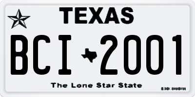 TX license plate BCI2001