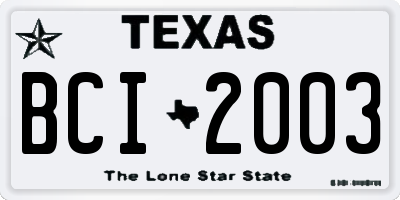TX license plate BCI2003