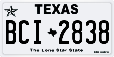 TX license plate BCI2838
