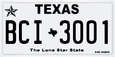 TX license plate BCI3001