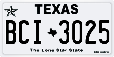 TX license plate BCI3025