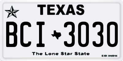 TX license plate BCI3030
