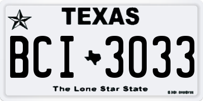 TX license plate BCI3033