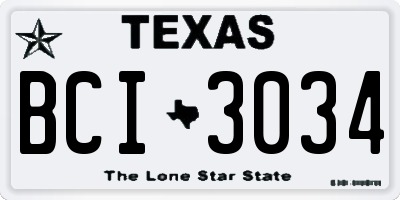 TX license plate BCI3034