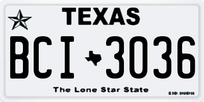 TX license plate BCI3036