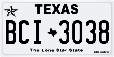 TX license plate BCI3038