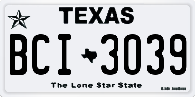 TX license plate BCI3039