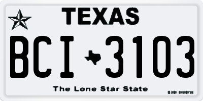 TX license plate BCI3103