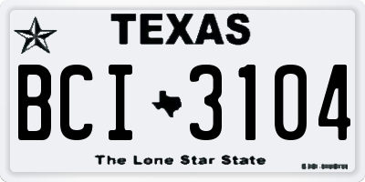 TX license plate BCI3104