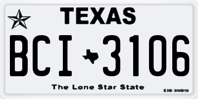 TX license plate BCI3106