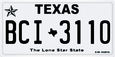 TX license plate BCI3110