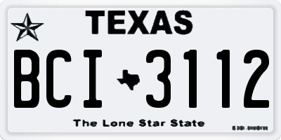 TX license plate BCI3112
