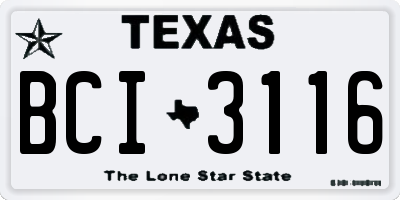 TX license plate BCI3116