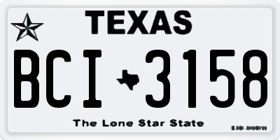 TX license plate BCI3158