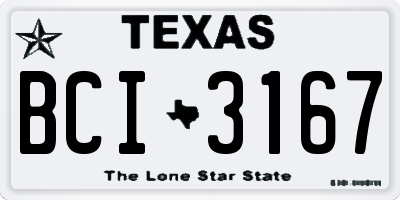 TX license plate BCI3167