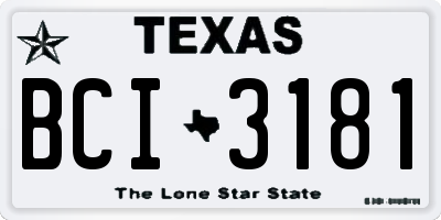 TX license plate BCI3181