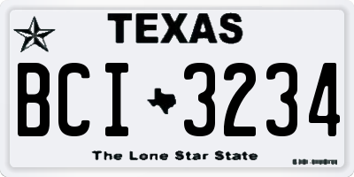TX license plate BCI3234