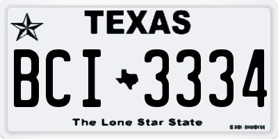 TX license plate BCI3334