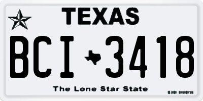 TX license plate BCI3418