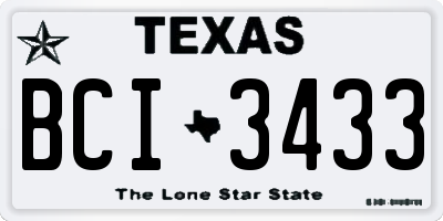 TX license plate BCI3433
