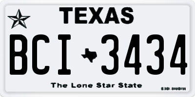 TX license plate BCI3434
