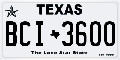 TX license plate BCI3600