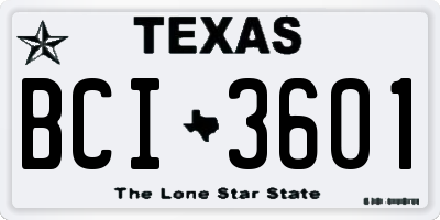 TX license plate BCI3601