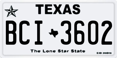 TX license plate BCI3602