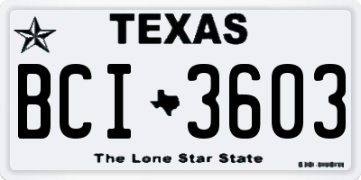 TX license plate BCI3603