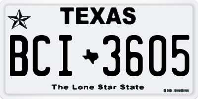 TX license plate BCI3605