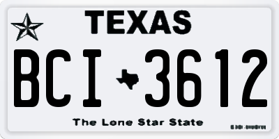 TX license plate BCI3612