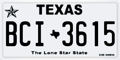 TX license plate BCI3615