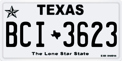 TX license plate BCI3623