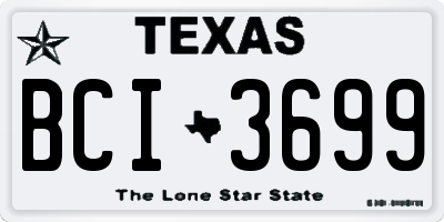 TX license plate BCI3699