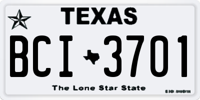 TX license plate BCI3701