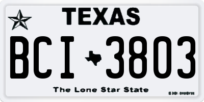 TX license plate BCI3803