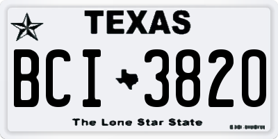 TX license plate BCI3820