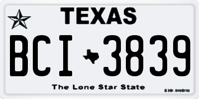 TX license plate BCI3839