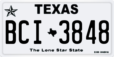 TX license plate BCI3848