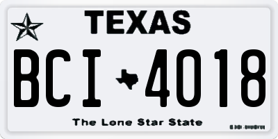 TX license plate BCI4018