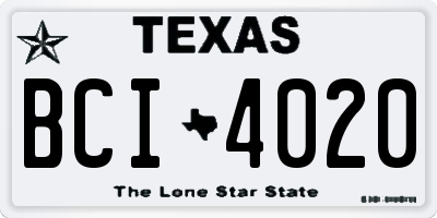 TX license plate BCI4020