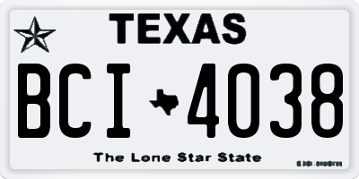 TX license plate BCI4038